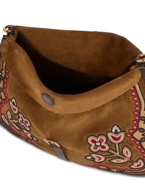 ETRO Pony embroidery suede maxi shoulder bag - Brown