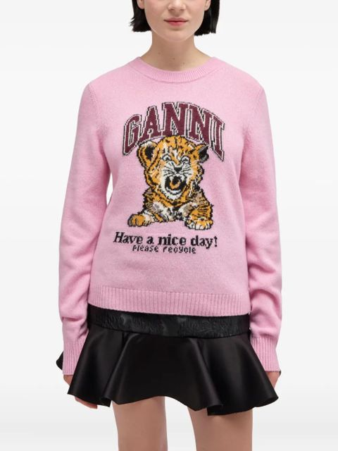 GANNI graphic crewneck knitwear - Pink