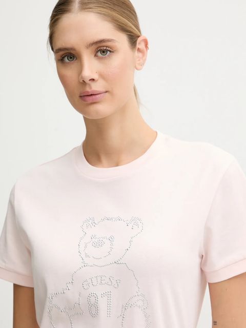Guess t-shirt bawełniany damski kolor różowy V5BI16 K8FQ4