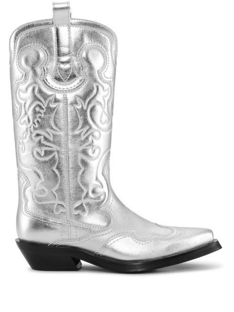 GANNI 40mm metallic leather Western boots - Silver - zdjęcie produktu nr 1