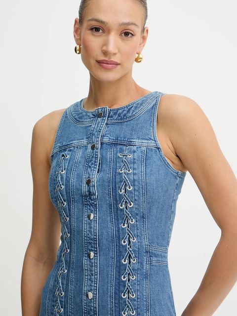 Guess sukienka jeansowa LISBETH kolor niebieski mini dopasowana W5GK93 D4H7C - zdjęcie produktu nr 2