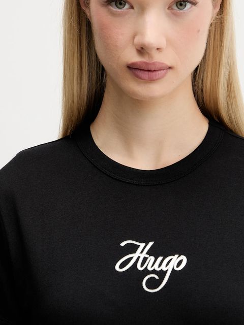 HUGO t-shirt bawełniany damski kolor czarny 50550117