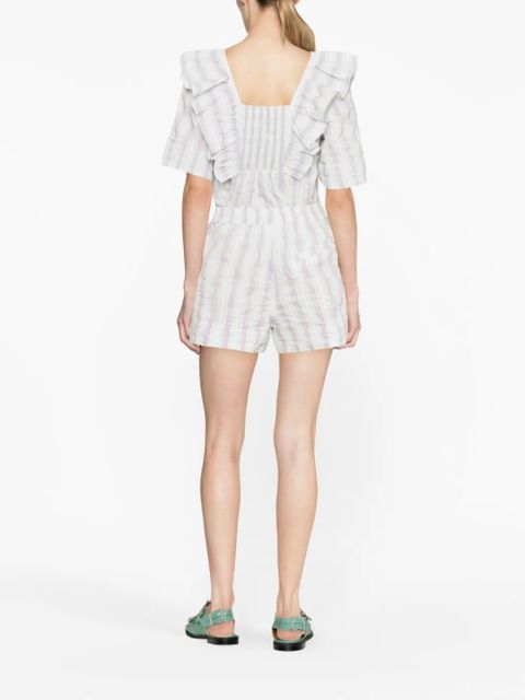 GANNI striped seersucker ruffle blouse - Green