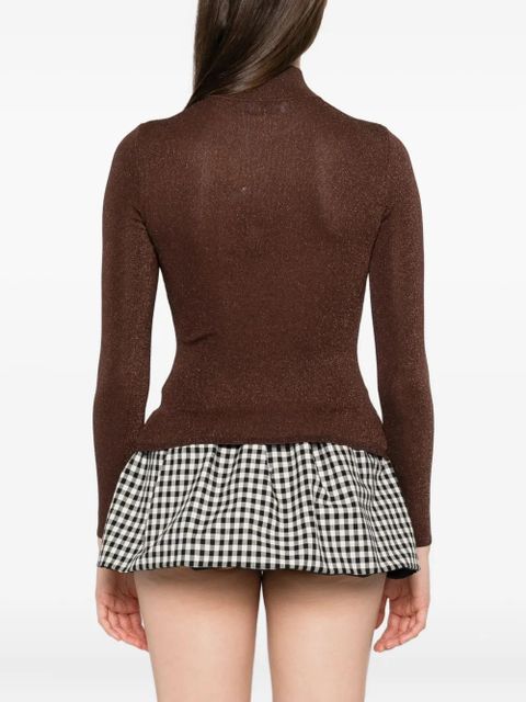 Self-Portrait high-neck top - Brown