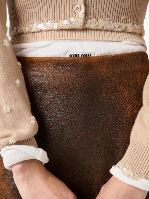 Miu Miu embroidered-details crew-neck cardigan - Neutrals