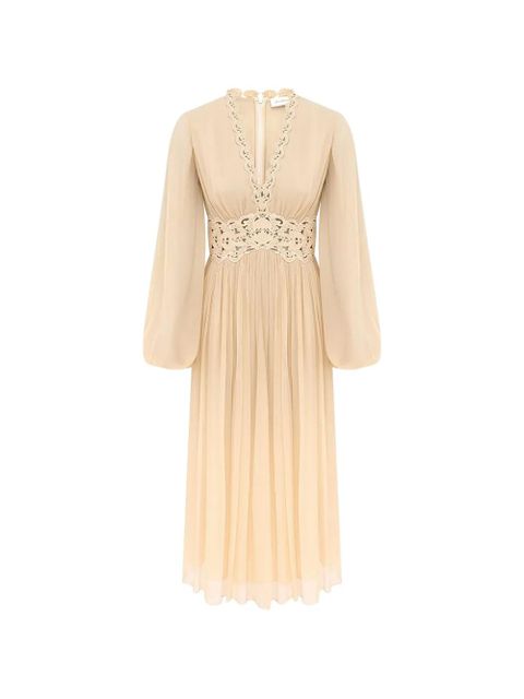 ZIMMERMANN midi Luna Billow lace-detail pleated dress - Neutrals - zdjęcie produktu nr 1