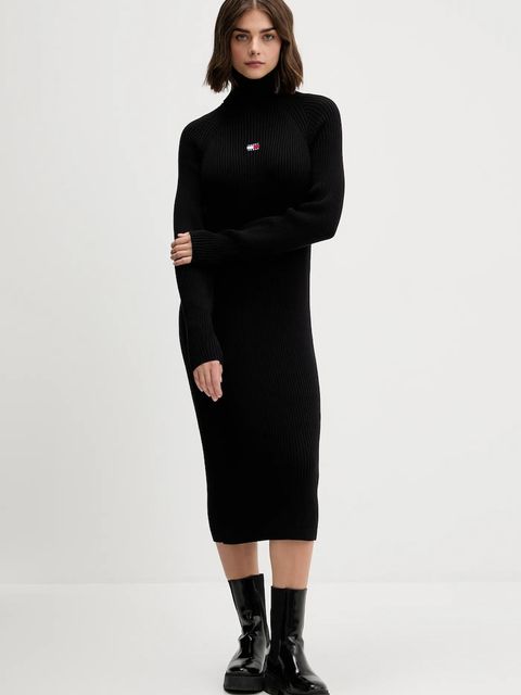 Tommy Jeans sukienka bawełniana kolor czarny midi dopasowana DW0DW22167 - zdjęcie produktu nr 1