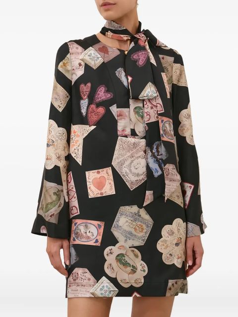 ZIMMERMANN Dream tie-neck printed mini dress - Black - zdjęcie produktu nr 2
