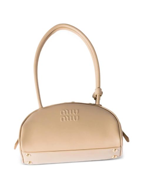 Miu Miu Beau embossed-logo leather shoulder bag - Neutrals