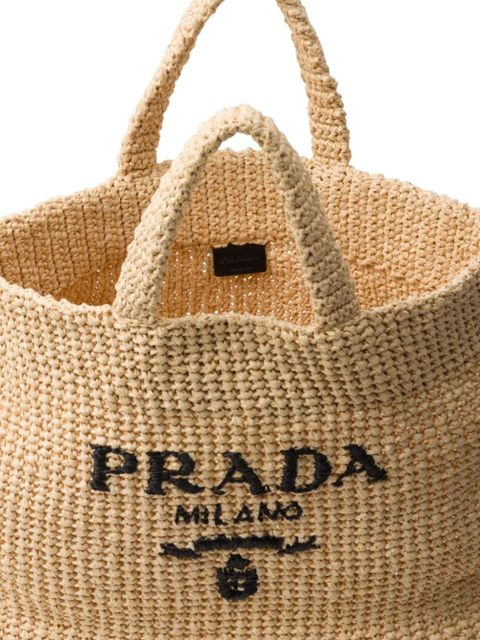 Prada logo-embroidered crochet tote bag - Brown