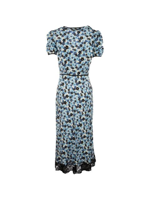 Miu Miu floral-print lace-trim midi dress - White - zdjęcie produktu nr 2