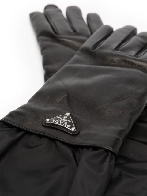 Prada enamel-logo leather gloves - Black - zdjęcie produktu nr 2