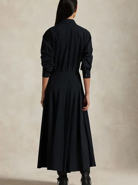 Polo Ralph Lauren sukienka bawełniana kolor czarny maxi rozkloszowana 211972042