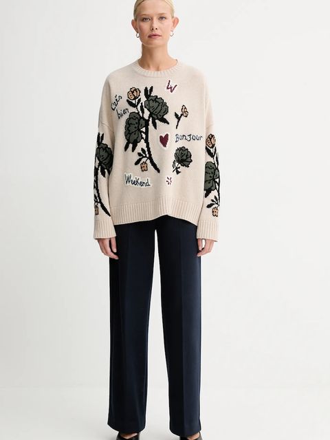 Weekend Max Mara spodnie ZELOTA damskie kolor granatowy szerokie high waist 2525786012600