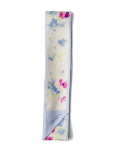 Prada floral-print twill scarf - White