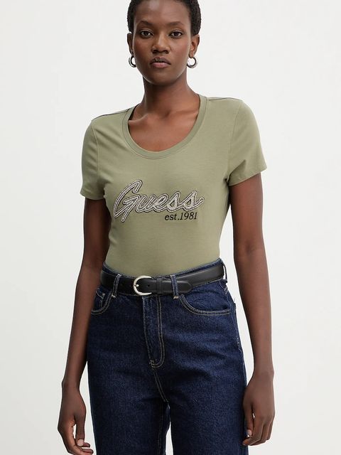 Guess t-shirt damski kolor zielony W5YI16 J1314