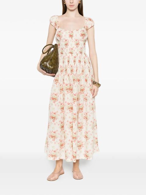 DÔEN Quinette square-neck flower-print midi dress - Neutrals - zdjęcie produktu nr 2