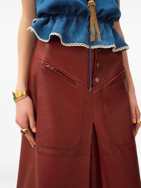 Chloé pocketed leather midi straight skirt - Red