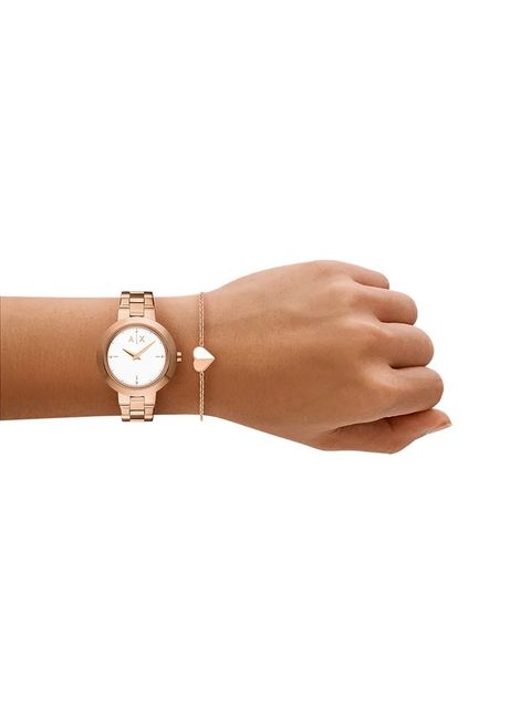 Armani Exchange zegarek i bransoletka damski kolor złoty AX7175SET