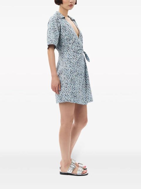 GANNI floral-print wrap minidress - Blue