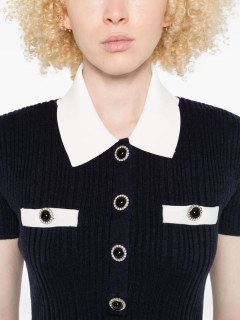 Self-Portrait collared button-detail mini dress - Blue