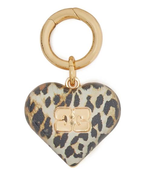 GANNI heart leopard-print keyring - Gold