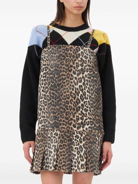 GANNI foiled-finish printed mini dress - Brown