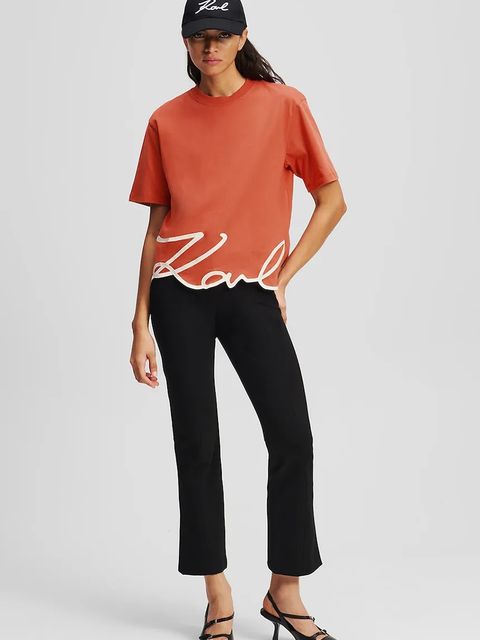 Karl Lagerfeld t-shirt bawełniany KARL SIGNATURE damski kolor pomarańczowy A1W17013