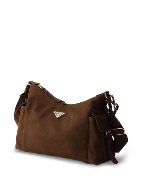 Prada large Explore suede-leather shoulder bag - Brown