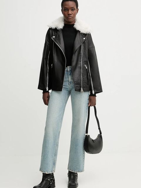 AllSaints ramoneska skórzana VENDRA kolor czarny przejściowa oversize W021LD - zdjęcie produktu nr 2