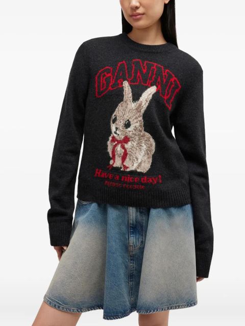GANNI rabbit graphic sweater - Grey