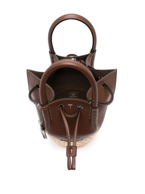 Tod's mini straw leather bucket bag - Brown