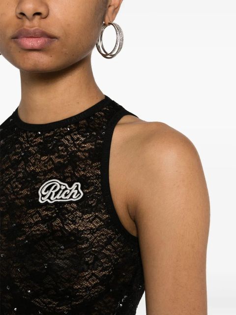 Alessandra Rich cropped lace tank top - Black
