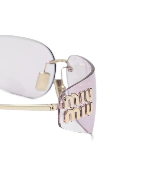 Miu Miu Eyewear logo-plaque rimless sunglasses - Gold