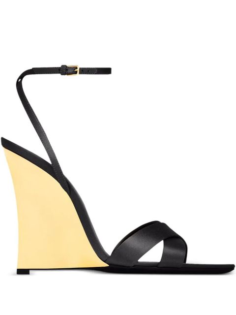 Saint Laurent 110mm crossover-straps wedge sandals - Black - zdjęcie produktu nr 1