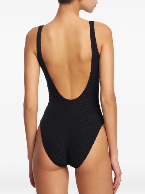 Versace square-neck logo-pattern swimsuit - Black