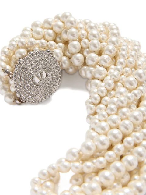 Valentino Garavani Ovalette necklace in metal, baroque glass pearls, and Swarovski® crystals - Silver