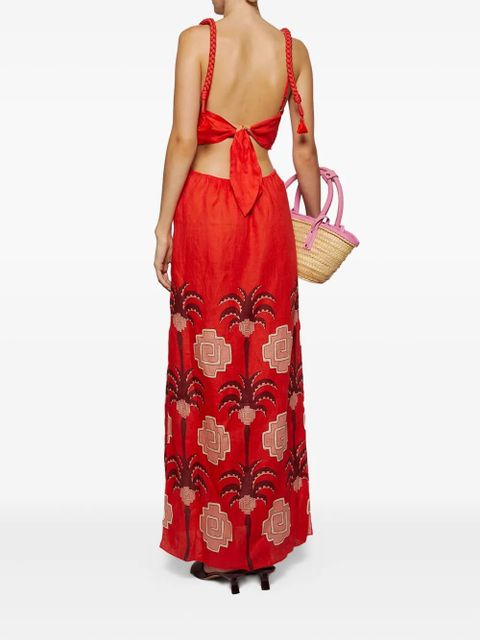 Johanna Ortiz cut-out palm-tree print dress - Red