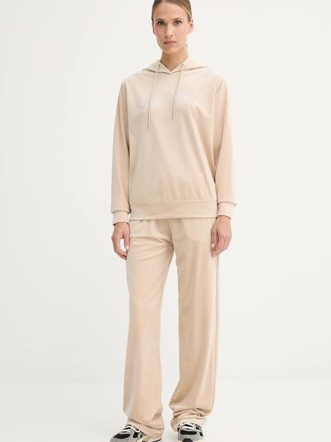 Guess bluza COUTURE damska kolor beżowy z kapturem z aplikacją V4RQ25 K0232