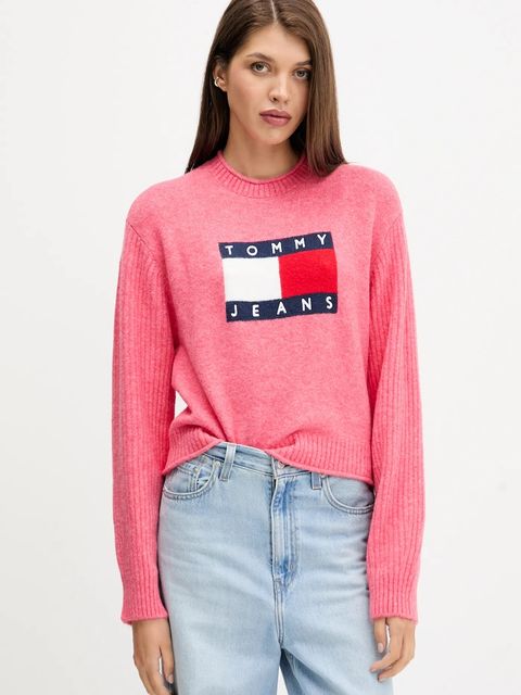 Tommy Jeans sweter z dodatkiem wełny damski kolor różowy lekki DW0DW21782