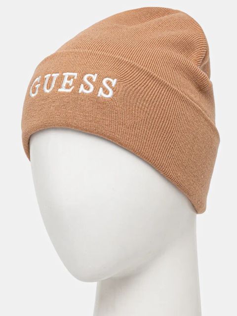 Guess czapka kolor brązowy z grubej dzianiny AW5189 POL01