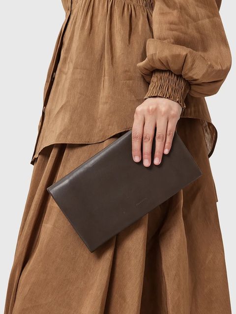 AllSaints portfel skórzany HARLUNA damski kolor brązowy W208XD