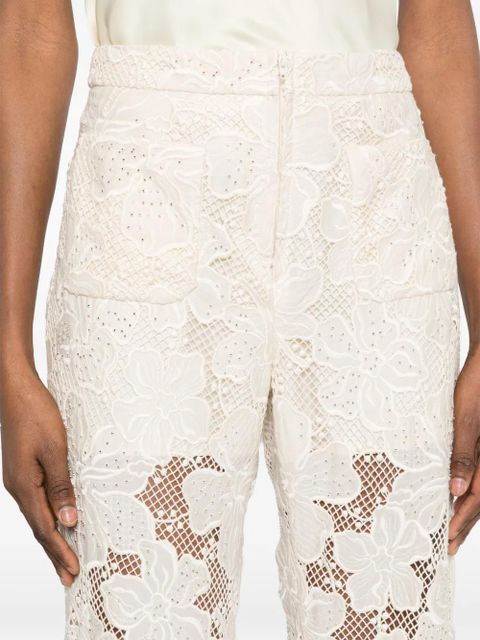 SANDRO floral-embroidered lace-detail trousers - Neutrals