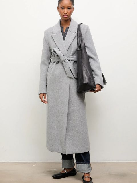 Answear Lab płaszcz wełniany kolor szary przejściowy dwurzędowy