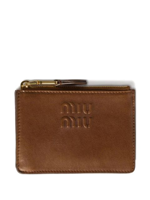 Miu Miu logo-embossed leather card holder - Brown - zdjęcie produktu nr 1