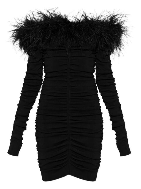 Self-Portrait feather ruched mini dress - Black - zdjęcie produktu nr 1