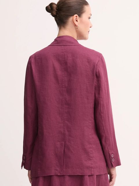 United Colors of Benetton marynarka lniana kolor bordowy jednorzędowa gładka