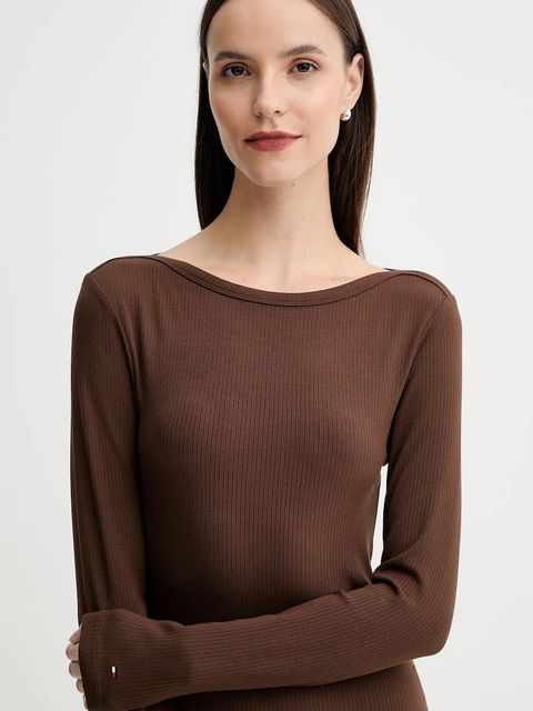 Tommy Hilfiger sukienka kolor brązowy midi rozkloszowana WW0WW47066