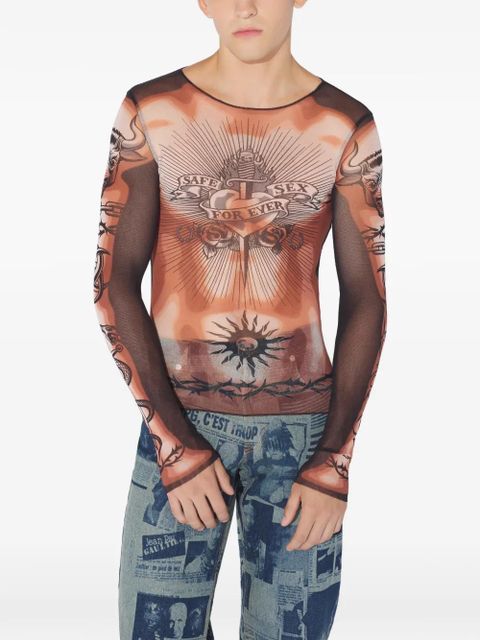 Jean Paul Gaultier long-sleeves tattoo-print top - Neutrals