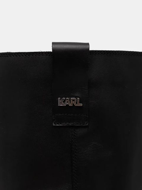 Karl Lagerfeld kozaki skórzane BROOKLYN damskie kolor czarny na słupku KL41774